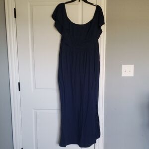 Blue Sleeveless Flutter Sleeve Maxi Dress